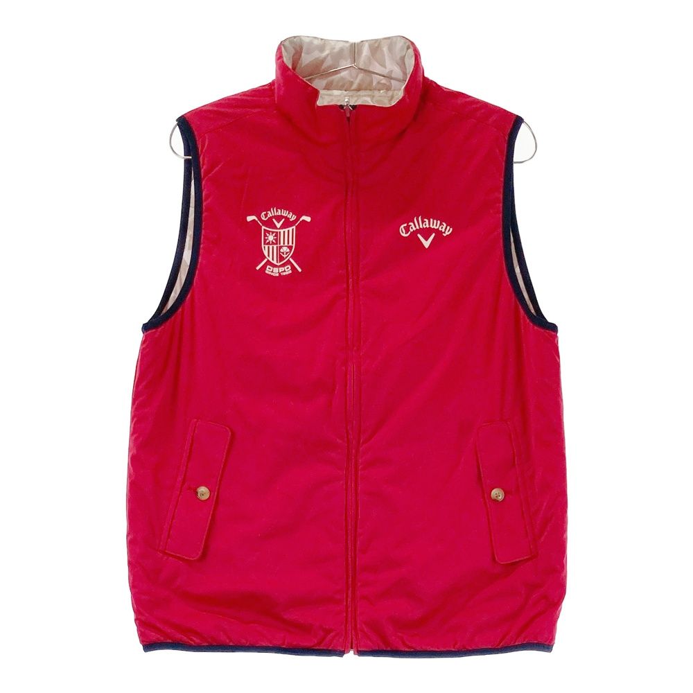 サイズ M CALLAWAY キャロウェイ リバーシブル 中綿 ジップベスト カモフラ 迷彩 総柄 レッド系 240101396822 ゴルフウェア メンズ ストスト