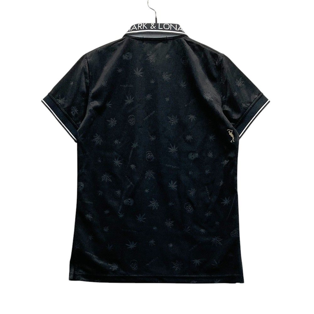 サイズ S MARK-LONA マークアンドロナ ストーンスカル 半袖ポロシャツ 総柄 ブラック系 ゴルフウェア レディース ストスト