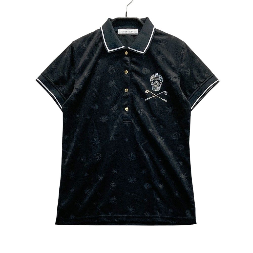 サイズ S MARK-LONA マークアンドロナ ストーンスカル 半袖ポロシャツ 総柄 ブラック系 240101552768 ゴルフウェア レディース ストスト