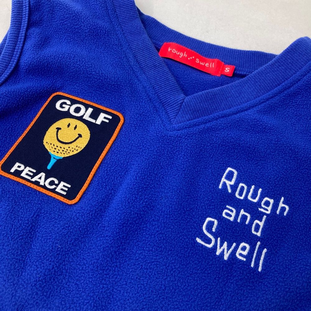  サイズ S ROUGH-SWELL ラフアンドスウェル フリースベスト ワッペン ブルー系 ゴルフウェア レディース ストスト ベスト レディースウェア