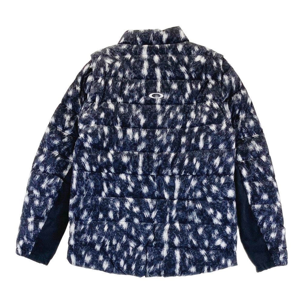 サイズ L OAKLEY オークリー 蓄熱2 WAY ダウンジャケット 総柄 ブラック系 ゴルフウェア レディース ストスト