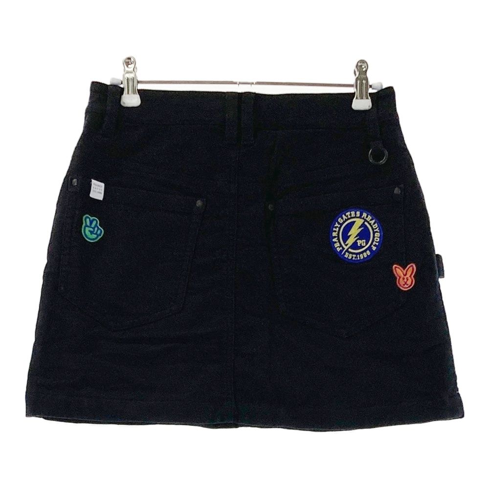 サイズ 00 PEARLY GATES パーリーゲイツ 裏地付 ストレッチスカート ワッペン ブラック系 ゴルフウェア レディース ストスト