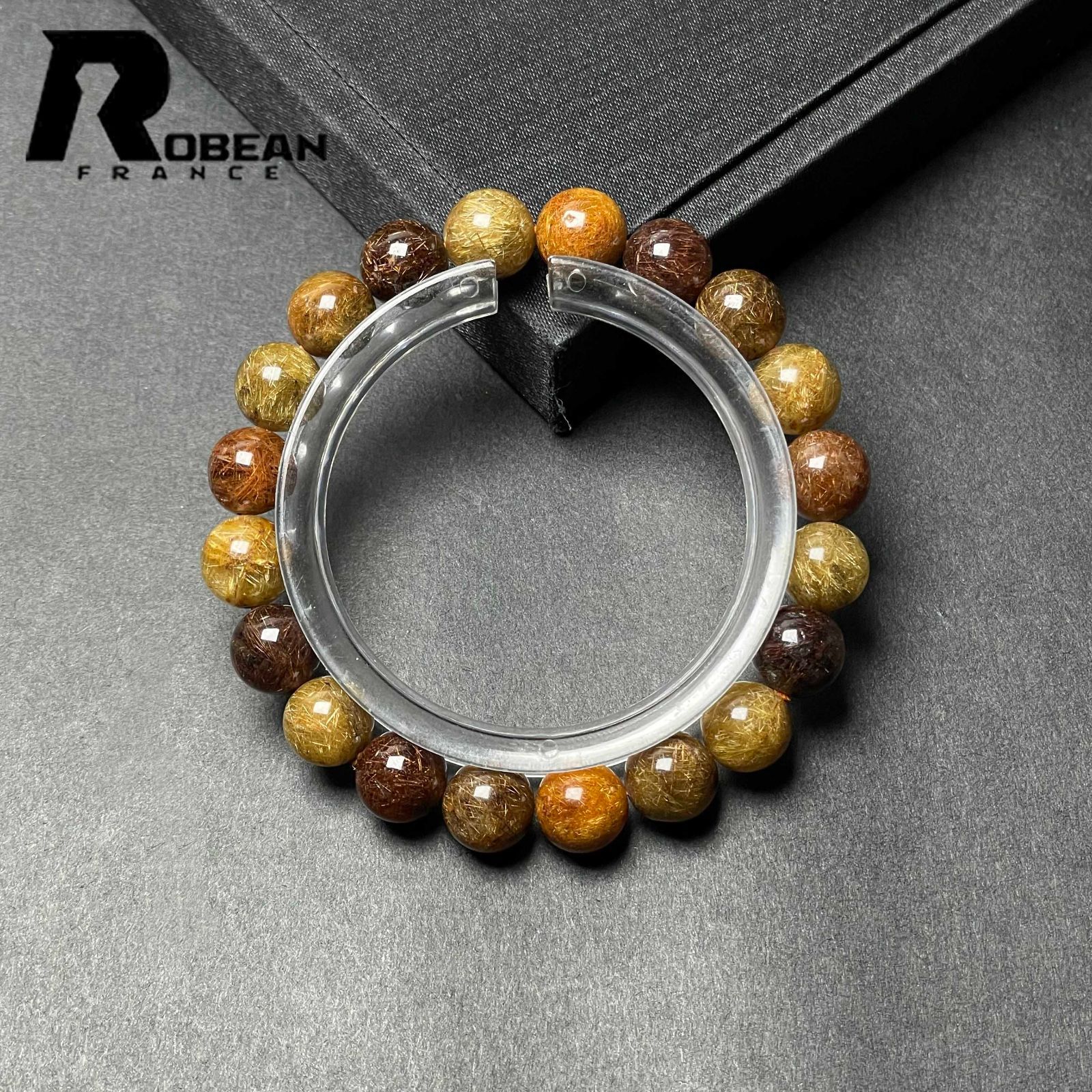 EU製 定価10万円 ROBEAN カラフルブラウンルチルクォーツ ブレスレット パワーストーン 天然石 金運 プレゼント 9.4-10.3mm M1107971