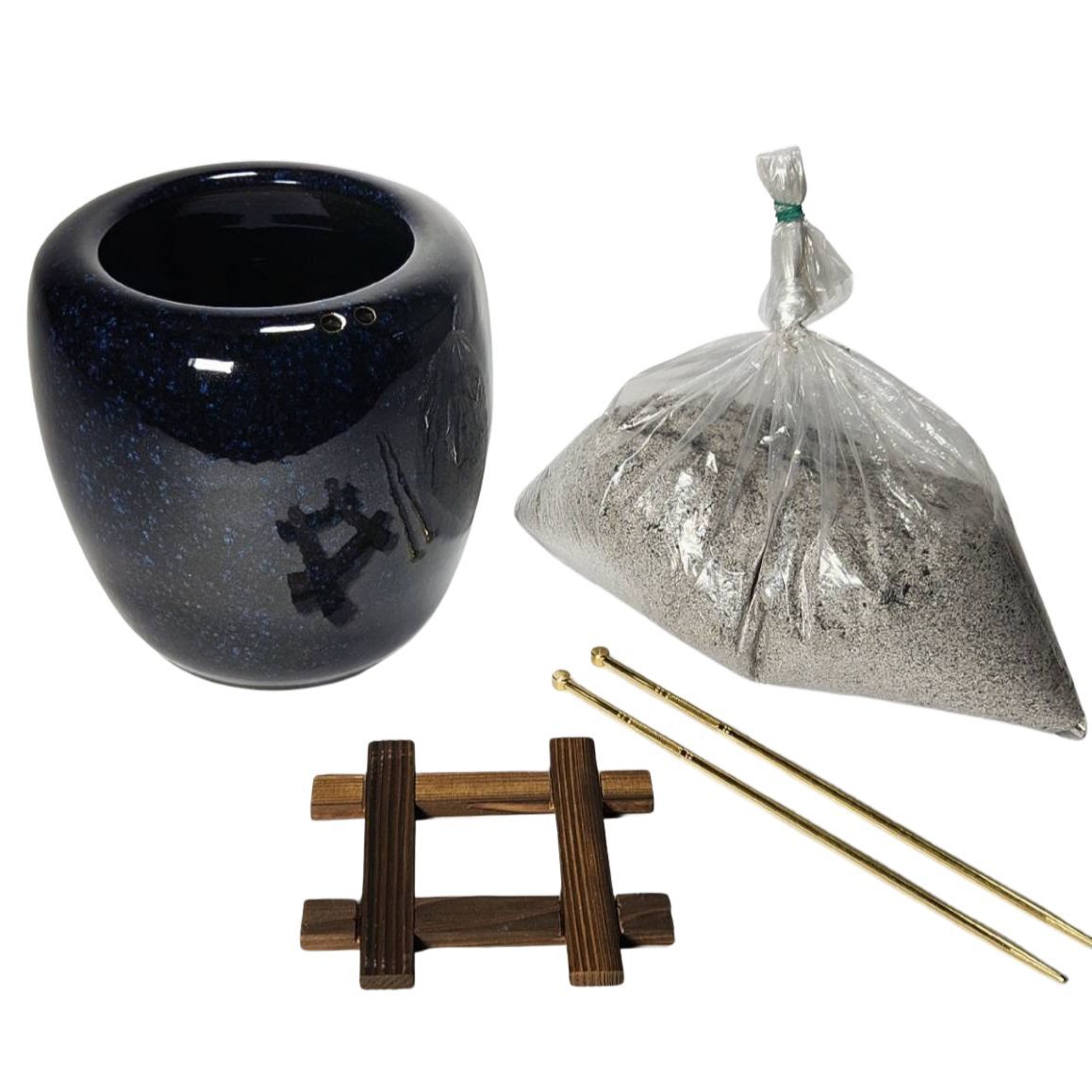 生子火鉢型灰皿セット 6号 本わら灰付４点セット 信楽焼き 陶器 火鉢 暖房 わら灰 木炭 灰 ひばち 囲炉裏 灰汁 B 026-11