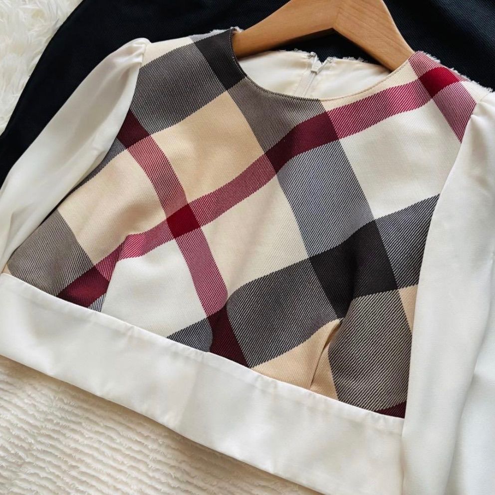  2025 ブルーレーベルクレストブリッジ フリンジジャカードコンビドレス 白 36 長袖 七分袖 その他