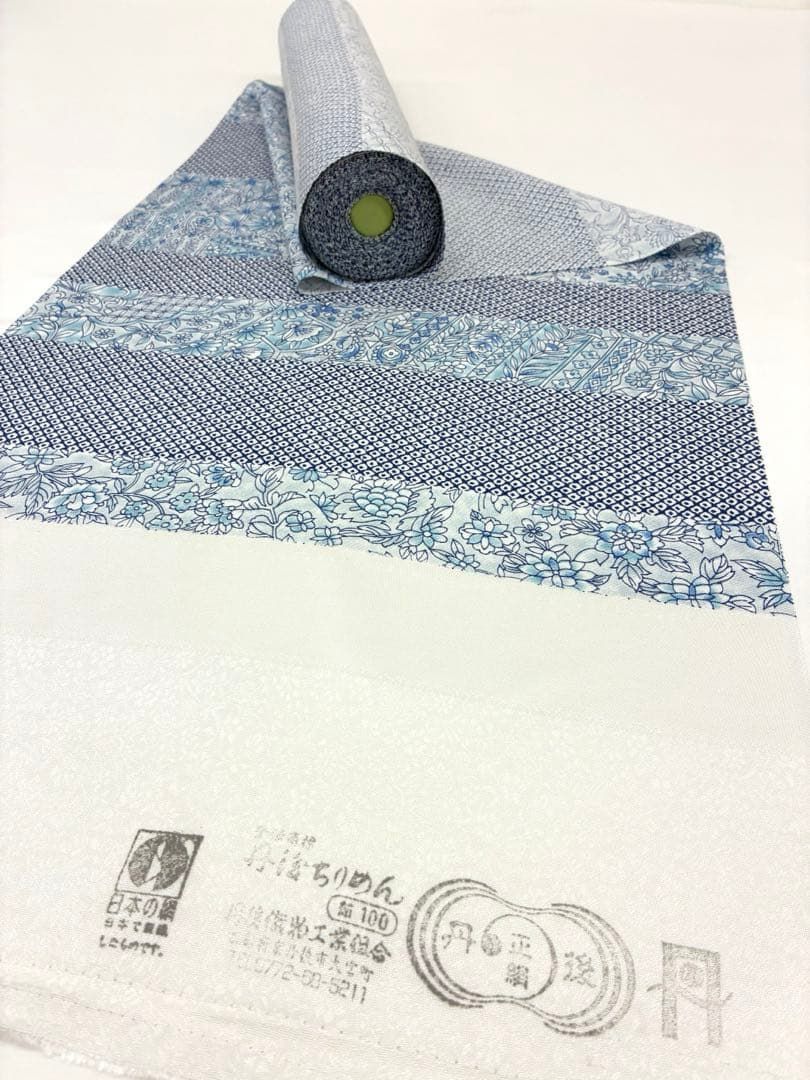 小紋 紋意匠 青地に横段鹿の子模様 古模様典柄 丹後縮緬 反物 正絹 O 092