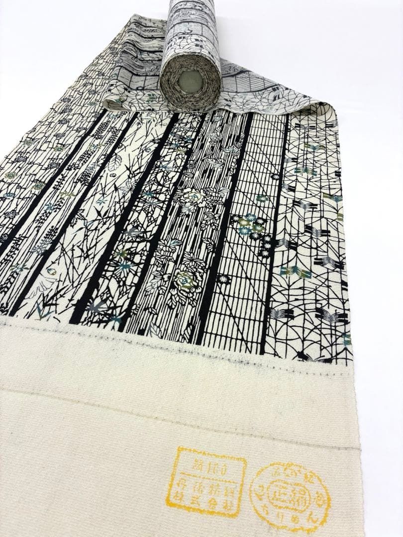 小紋 紅型調 縦柄 ちりめん 反物 正絹 O 089