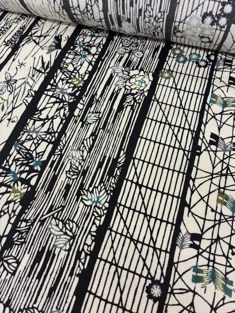  小紋 紅型調 縦柄 ちりめん 反物 正絹 O 089 小紋 着物反物