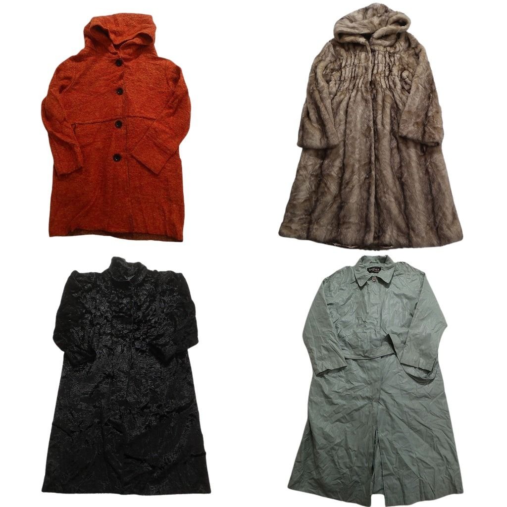 古着卸 コート MIX 4枚セット レディース ファーコート ステン ベルト付き フード 古着 NC5800