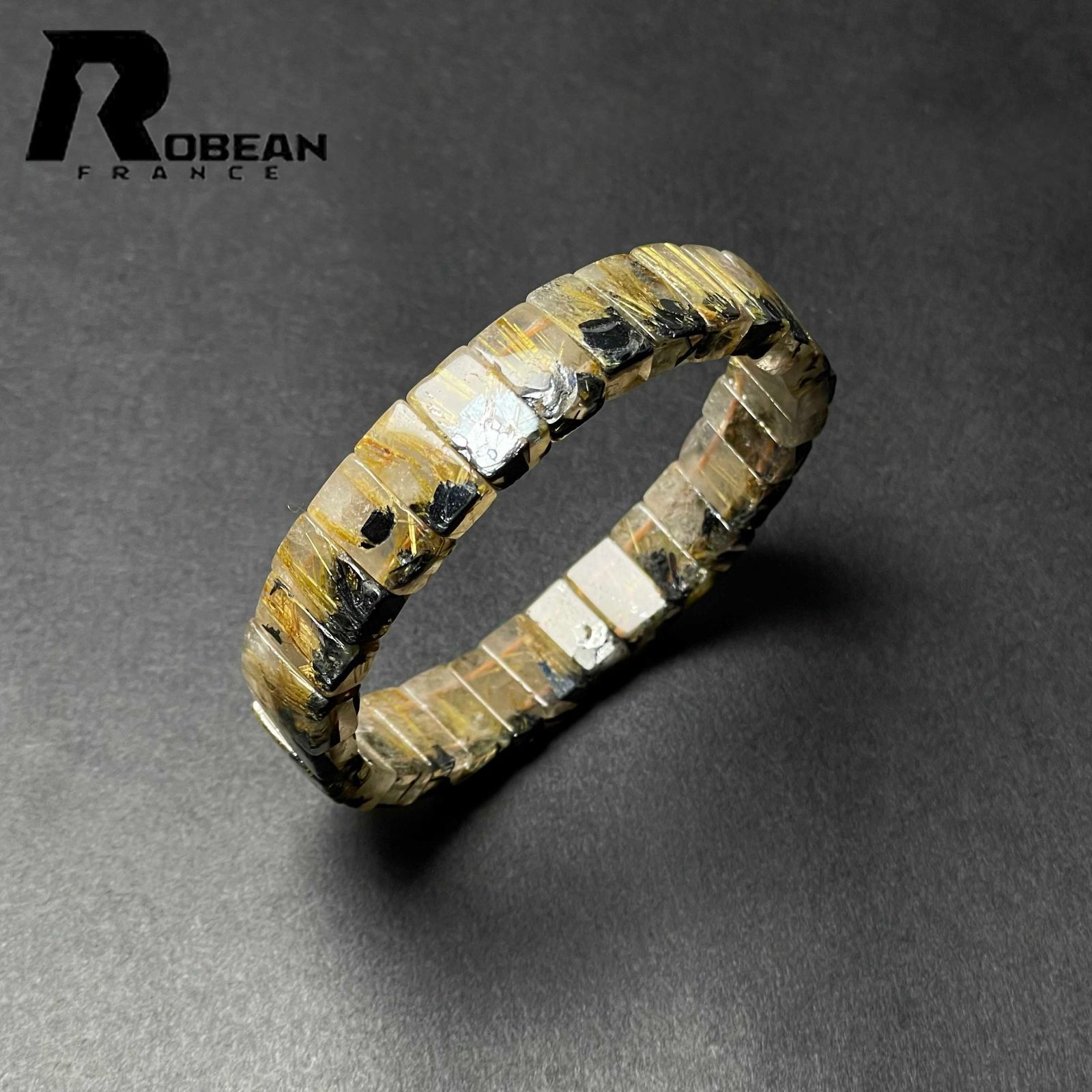 EU製 定価9万円 ROBEAN 太陽花タイチンルチルバングル 黄金針水晶 ゴールド ブレスレット パワーストーン プレゼント 11.7 7.6 5.4mm M1107977