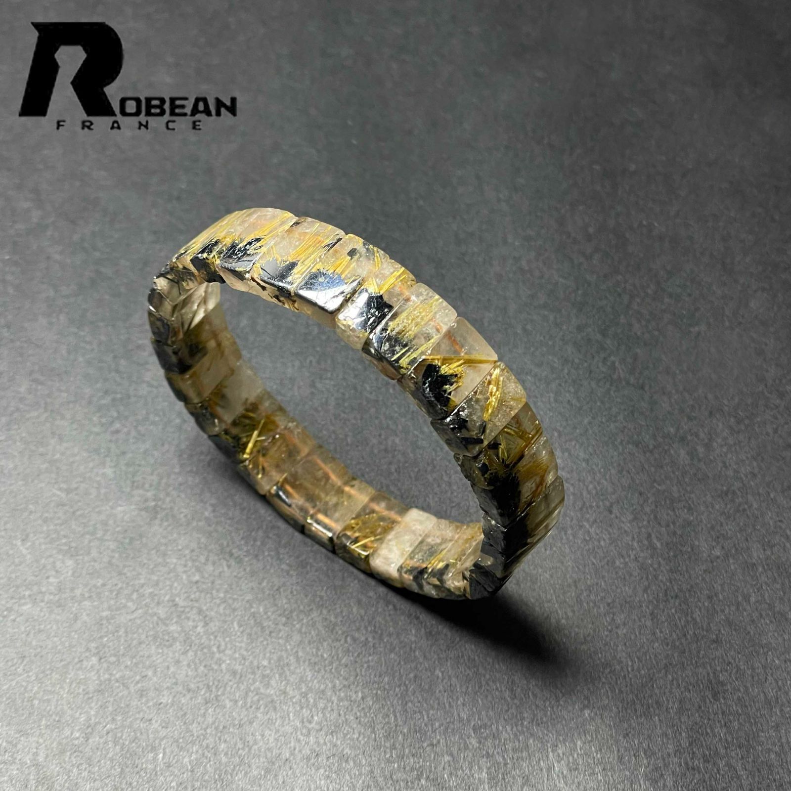 EU製 定価9万円 ROBEAN 太陽花タイチンルチルバングル 黄金針水晶 ゴールド ブレスレット パワーストーン プレゼント 11.7 7.6 5.4 mm