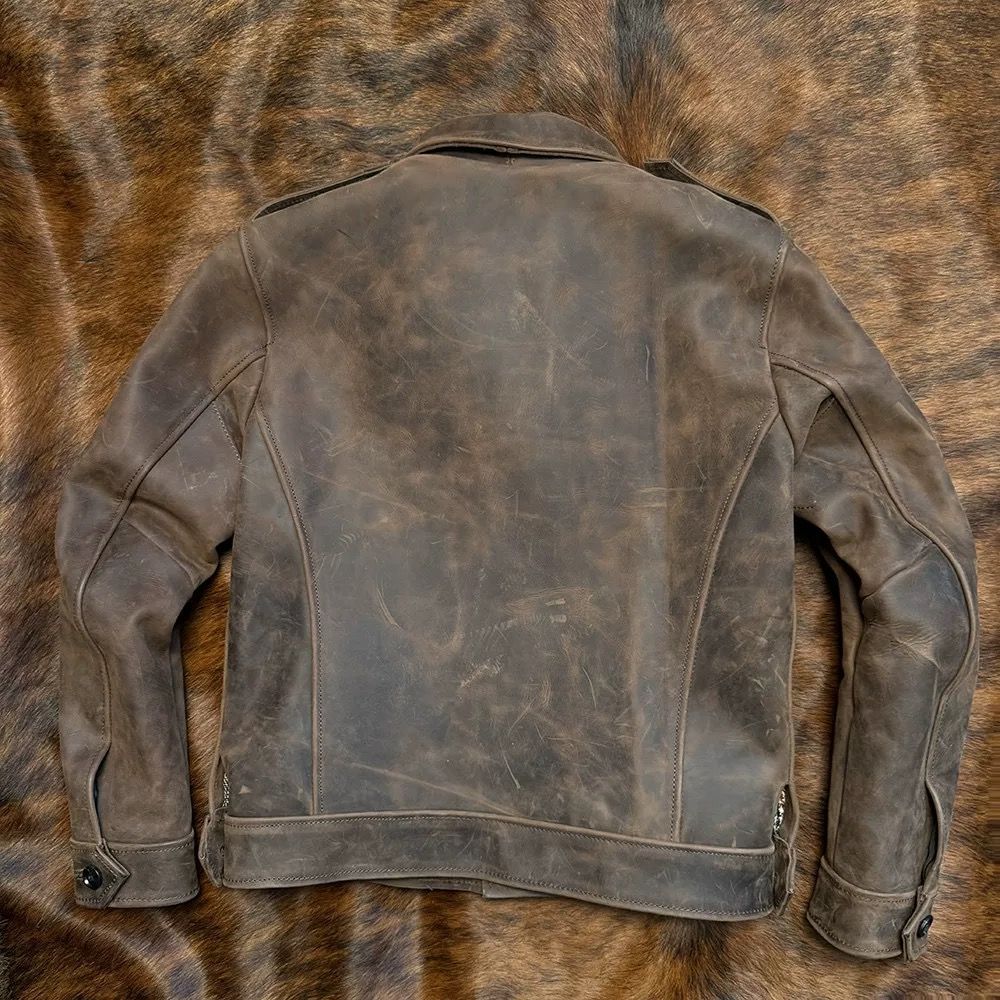 h 重厚インポート 2.0mm クレイジーホースレザー P37 ジャケット メンズ 本革 2.0mm 厚手 全粒面 無塗装 ワックス仕上げ ビンテージ 冬 感