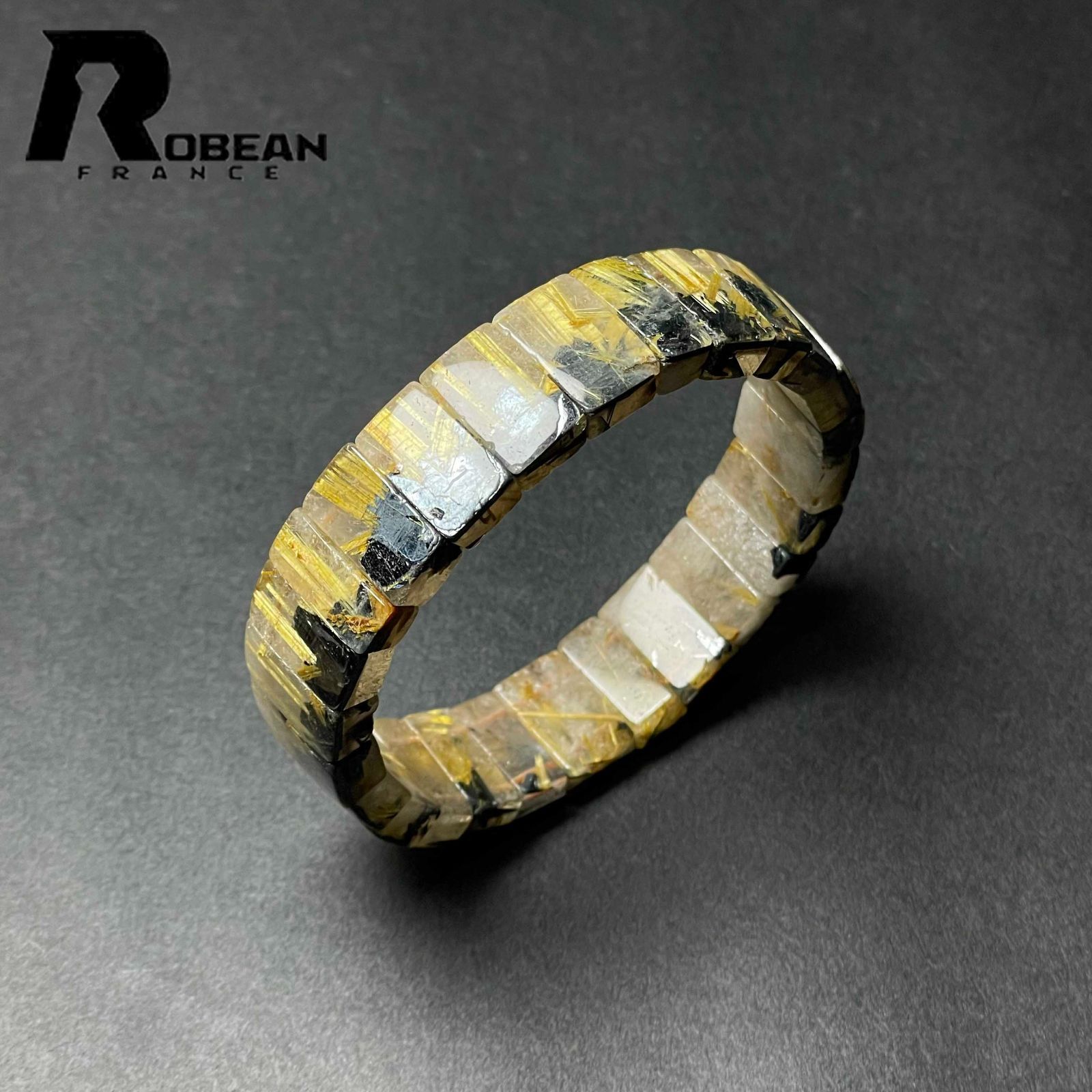 EU製 定価11万円 ROBEAN 太陽花タイチンルチルバングル 黄金針水晶 ゴールド ブレスレット パワーストーン プレゼント 15 7.2 5.7mm M1107978