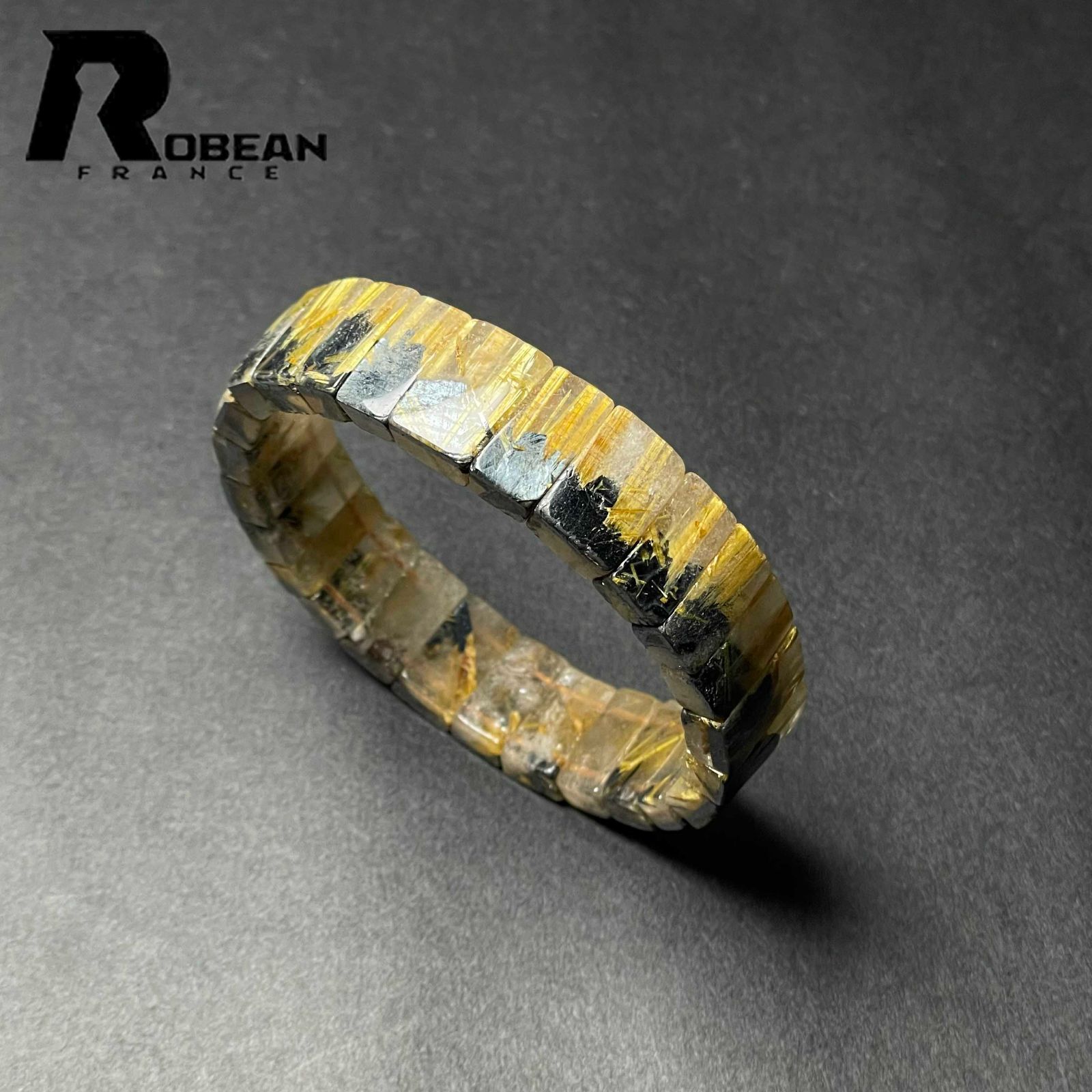EU製 定価11万円 ROBEAN 太陽花タイチンルチルバングル 黄金針水晶 ゴールド ブレスレット パワーストーン プレゼント 15 7.2 5.7 mm