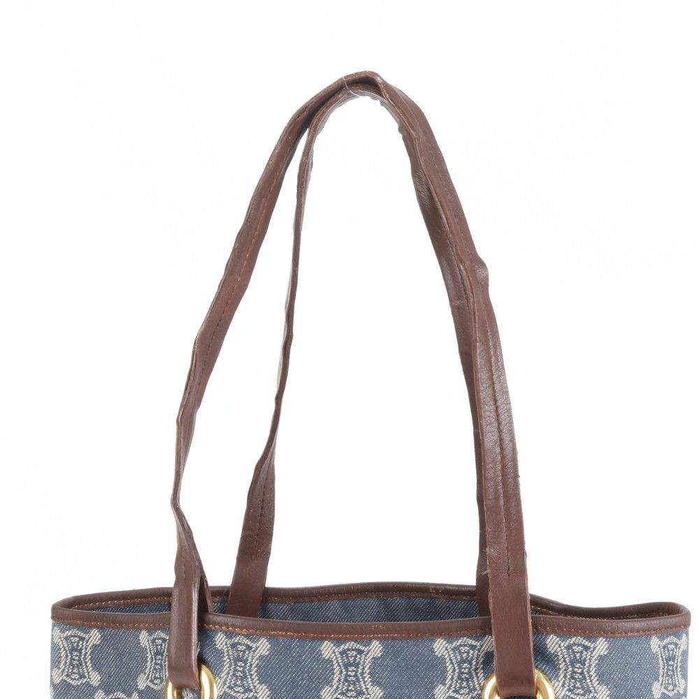 セリーヌ トリオンフ パリ マカダム レザー デニム トート バッグ 肩掛け ショルダー ブラウン A4 レディース RCE CY32-2