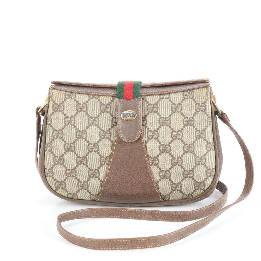 ヴィンテージ グッチ GG スプリーム シェリー ライン レザー ショルダーバッグ 斜め掛け クロスボディ レディース CEE CZ3-2