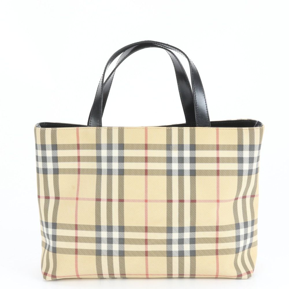 バーバリー ノバ チェック レザー トート バッグ 肩掛け ショルダー ハンド ベージュ ブラック 黒 レディース RRE CZ1-10