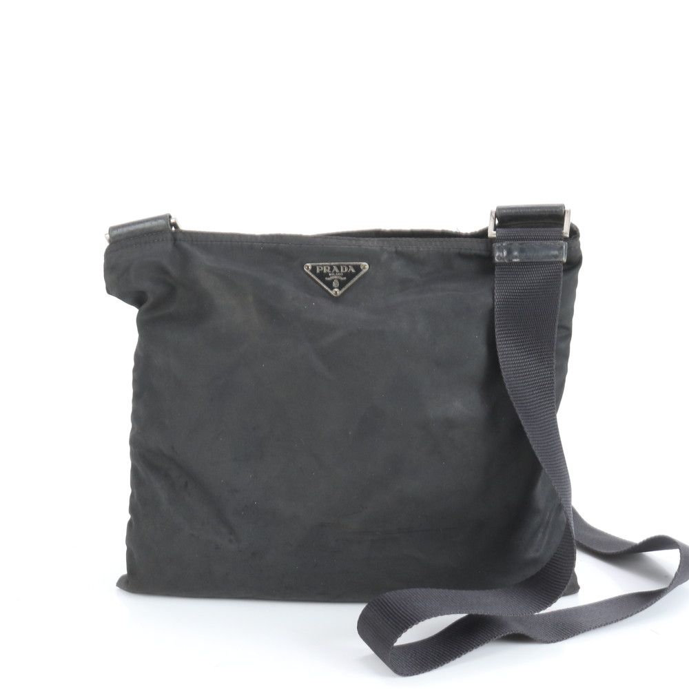 プラダ テスート ナイロン 三角 トライアングル ロゴ レザー ショルダーバッグ 斜め掛け メッセンジャー 黒 メンズ REE CZ3-8