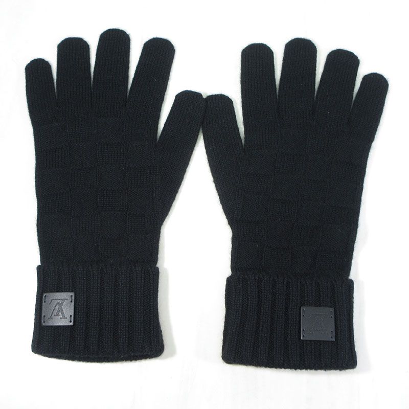 三重本店 LOUIS VUITTON ルイ ヴィトン 手袋 M72682 ダミエ ゴン ヘルシンキ カシミヤ グローブ レザーパッチ ブラック 135