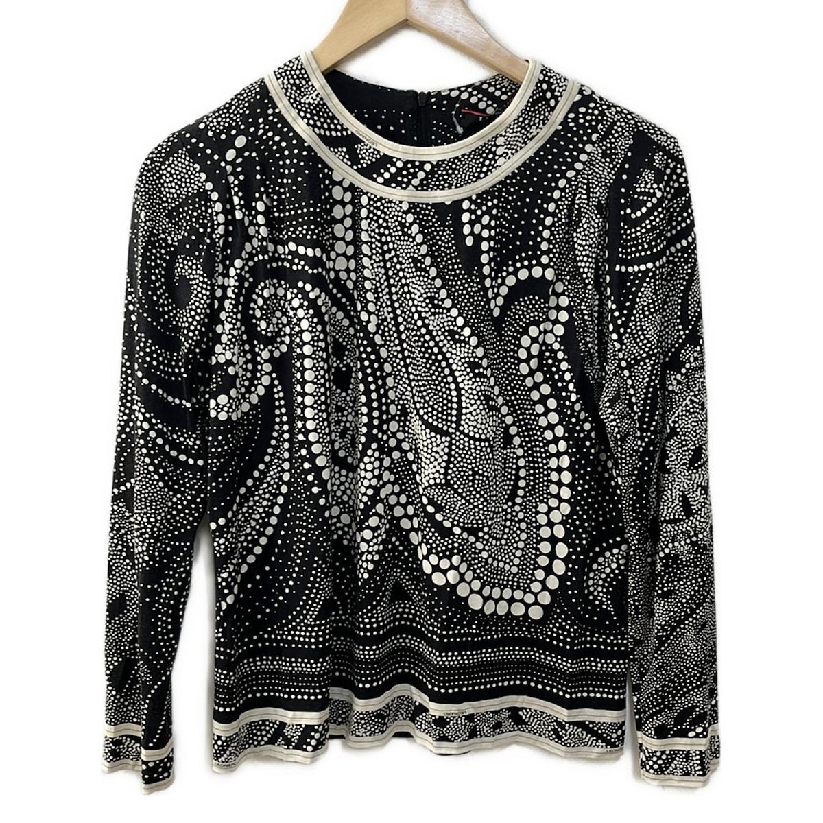 LEONARD レオナール 長袖カットソー サイズL レディース - 黒×アイボリー クルーネック ドット柄