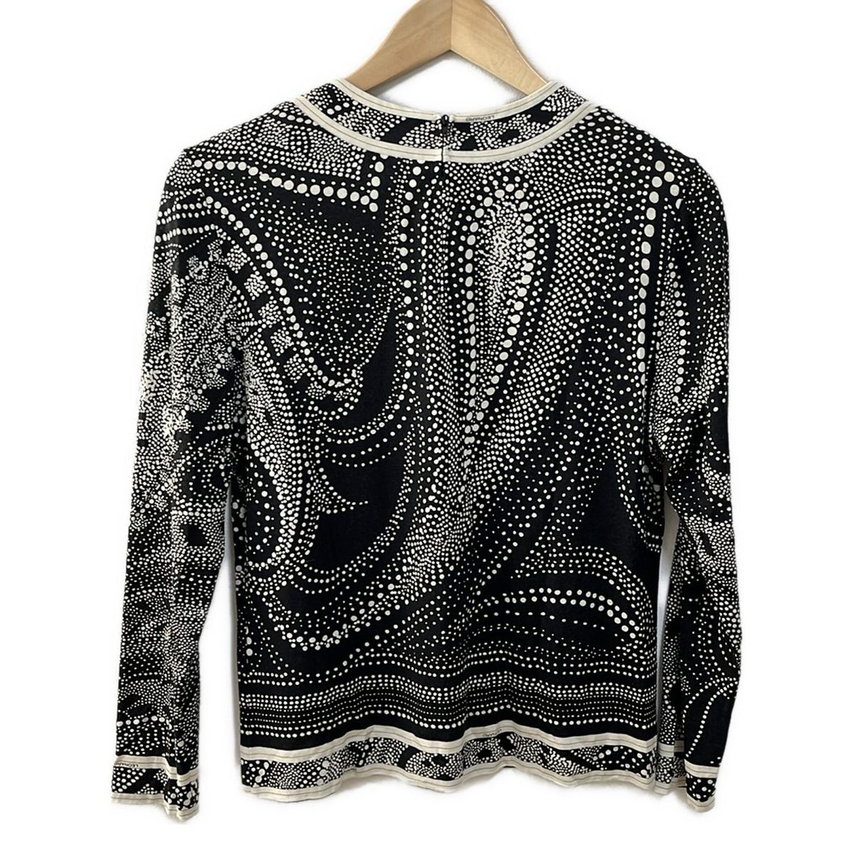 LEONARD レオナール 長袖カットソー サイズL レディース - 黒×アイボリー クルーネック ドット柄