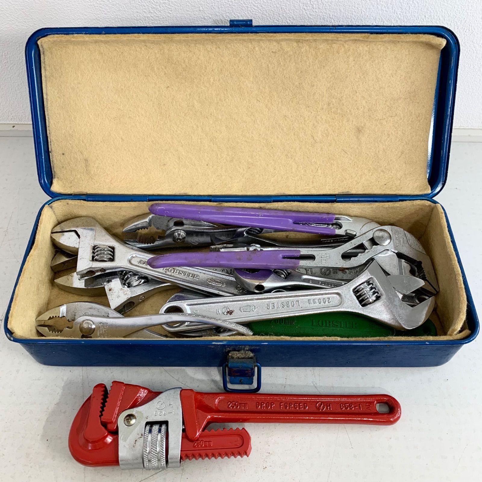 ロブスター工具10点セット ケース付き プライヤー モンキー パイプレンチ カラス ウォーターレンチ