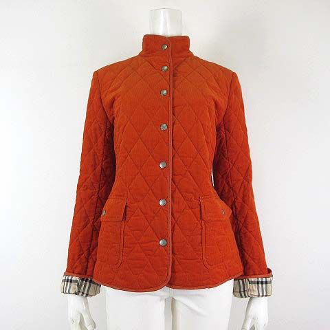バーバリー ロンドン BURBERRY LONDON キルティングジャケット コーデュロイ 中綿 ノバチェック ロゴ ボタン レザーパイピング XL 42 オレンジ ゆったり 大きいサイズ