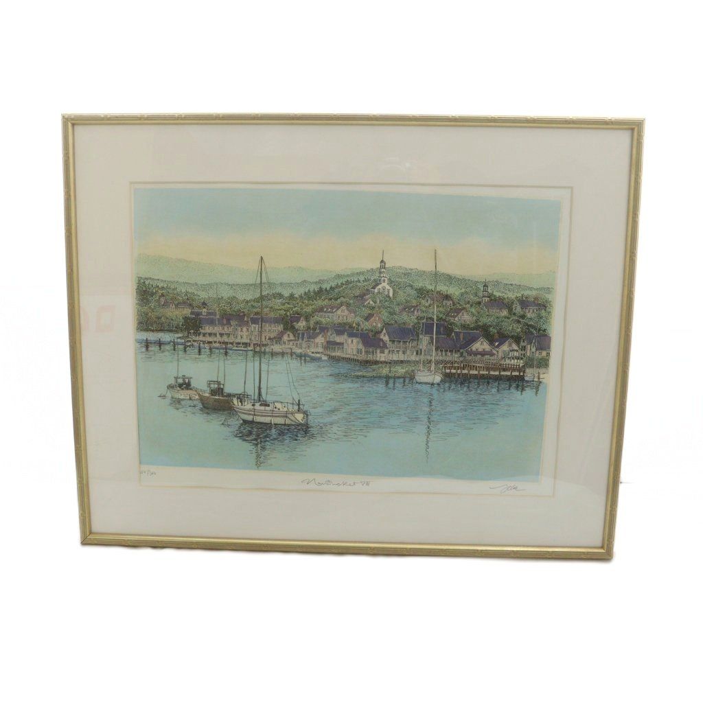 織田義郎 ナンタケット八 絵画 風景画 ヨット 銅版画 マルチカラー