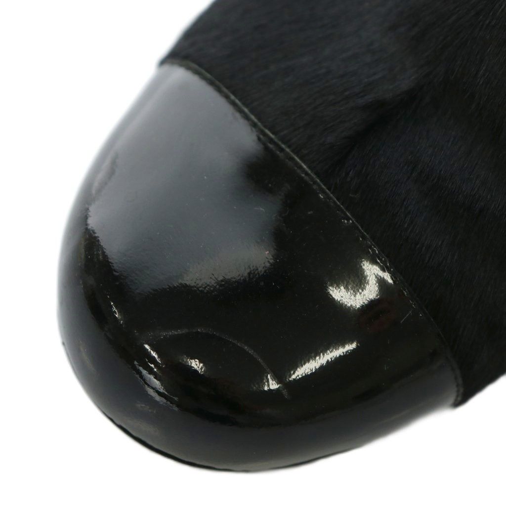  シャネル CHANEL ロングブーツ ハラコ エナメル ラウンドトゥ サイドジップ ココマーク 36 23 cm 黒 ブラック XZ GY 18 ブーツ 靴