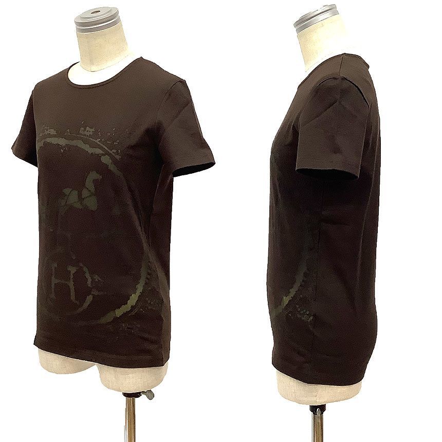 HERMES エルメス 半袖 Tシャツ ゴルチエ期 36サイズ ブラウン カレーシュ 馬車 レディース トップス aq12109