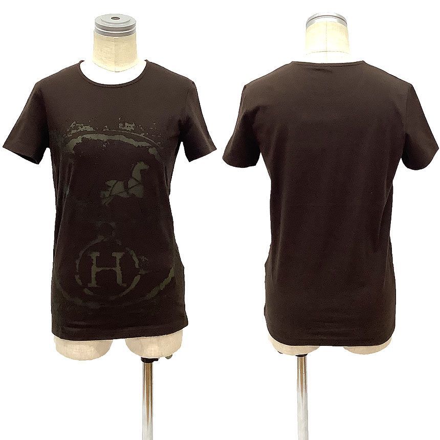 HERMES エルメス 半袖 Tシャツ ゴルチエ期 ブラウン カレーシュ 馬車 レディース トップス aq 12109