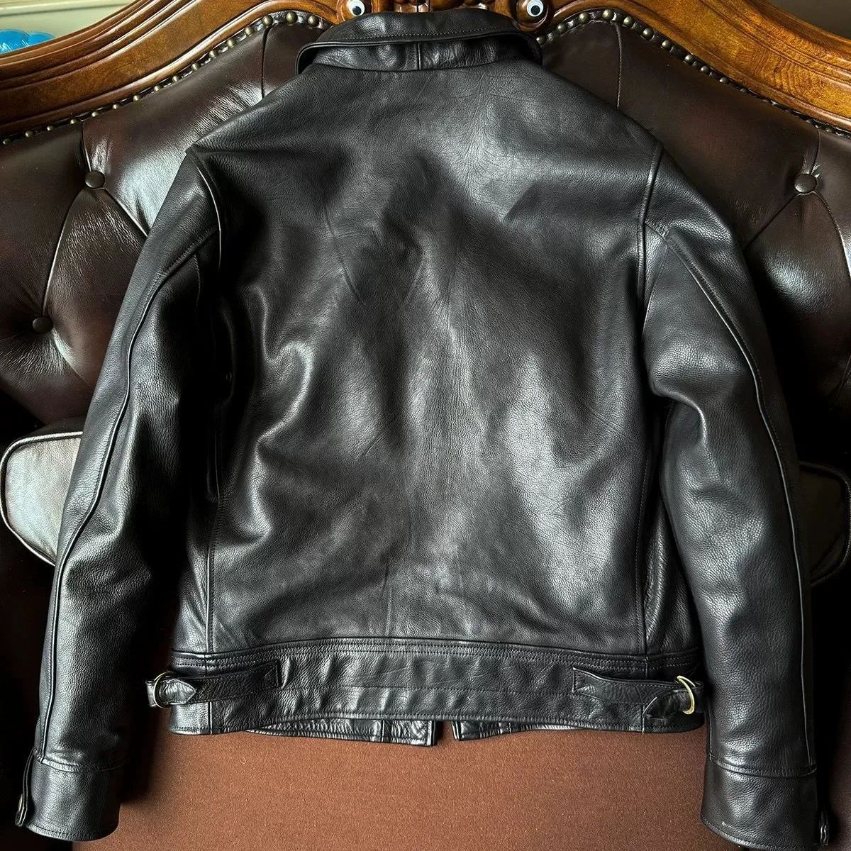 h ムーランルージュ インポート カーフレザー ブラック メンズ バイクジャケット 本革 ジャケット アメリカンカジュアル ウッドボックス付き 裏起毛 ビジネス&ヴィンテージ風