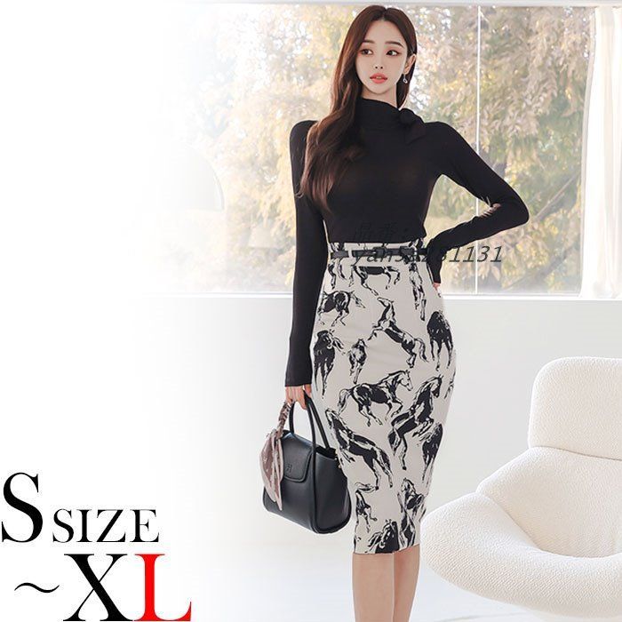 ストレッチ長袖トップス ミディ丈スリットタイトワンピース 黒 カジュアル デート おしゃれ 韓国 レディース ファッション yan5a281131