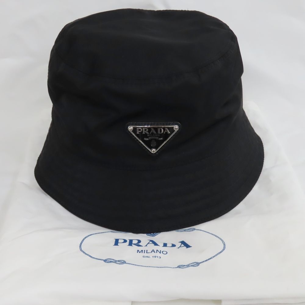 【美品PRADA】ブラック バケットハット/サイズM PRADA プラダ バケットハット 帽子 Mサイズ ナイロン ブラック RN