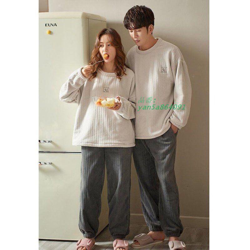ペアパジャマお揃い冬レディースルームウエア冬物メンズもこもこカップルペアルック暖かい防寒フランネル上下セットゆったり部屋着夫婦安い yan5a864091