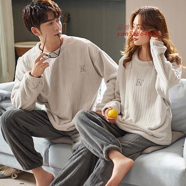 ペアパジャマお揃い冬レディースルームウエア冬物メンズもこもこカップルペアルック暖かい防寒フランネル上下セットゆったり部屋着夫婦安い