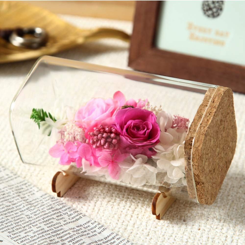 ティートサイト プリザーブドフラワー フラワーボトル ギフト ボックス入り 6 x 12 5 cm ピンク 花束風 水やり不要