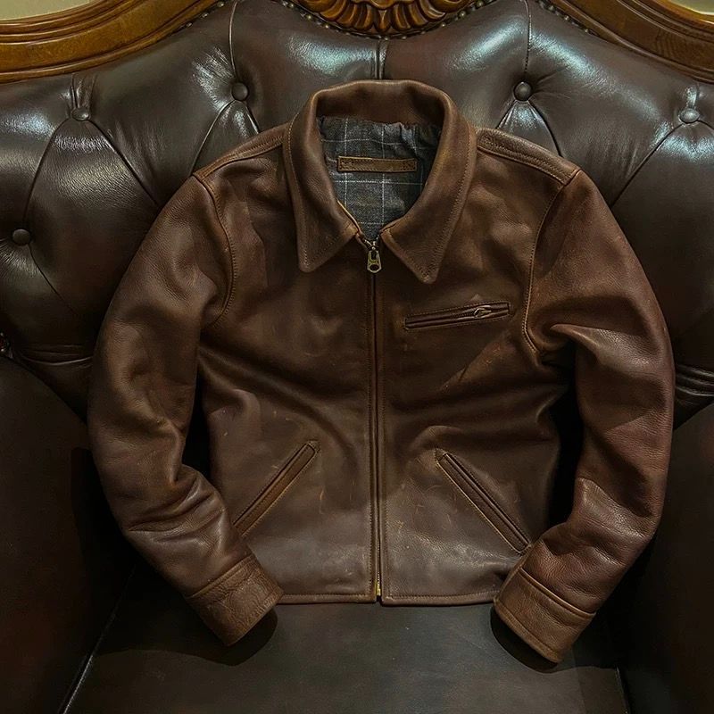 h アメリカンヴィンテージ 1930S インポート オイルワックスレザー メンズ ジャケット 2.0mm厚 本革 カジュアル 修身 冬用 ビジネス風