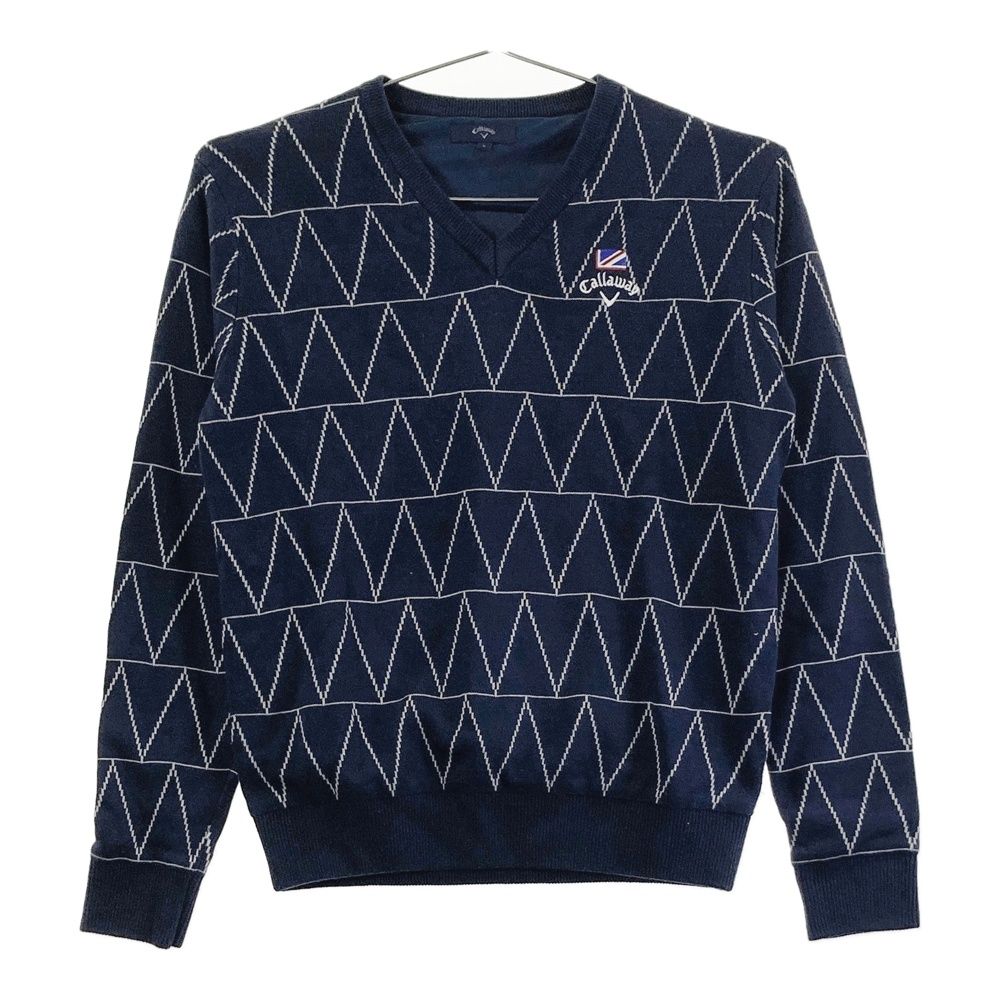 美品 callaway ノルディック柄 裏地付き ニット ニット キャロウェイ サイズ：L CALLAWAY キャロウェイ 裏地付きニットセーター ネイビー系