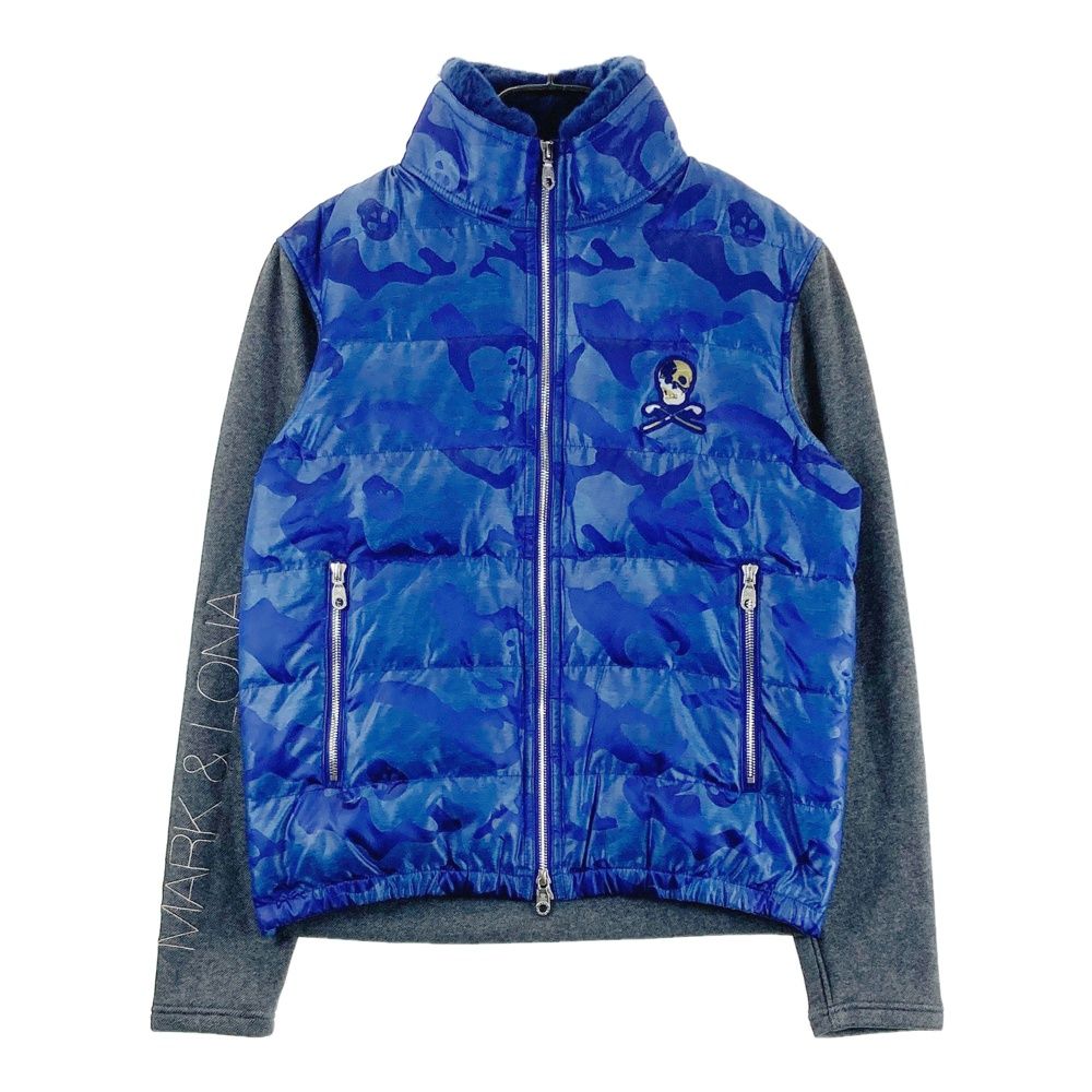 サイズ M MARK LONA マークアンドロナ ダウン切替ジップジャケット 裏起毛 カモフラ柄 ブルー系 ゴルフウェア メンズ ストスト