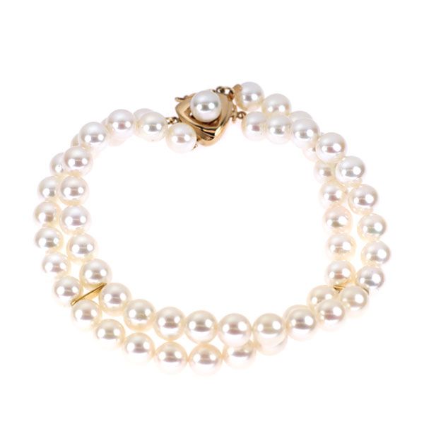  K 14 PG アコヤ真珠 ブレスレット 径約6.3-6.8 mm 2連 ブレスレット アクセサリー