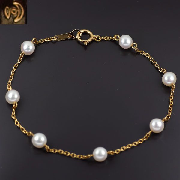 田崎真珠 K 18 YG アコヤ真珠 ステーション ブレスレット 径約4.6-4.9 mm