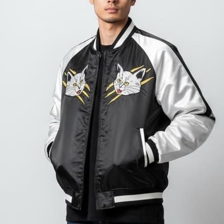 新品 メンズ スカジャン 朧 ブルゾン アウター ジャケット 猫 ネコ