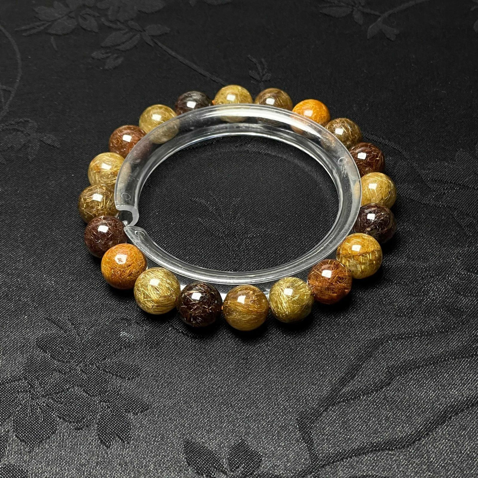 EU製 ブラウンルチルクォーツカラフル ブレスレット パワーストーン 天然石 金運 お守り プレゼント 9.4-10.3 mm ZB 9684