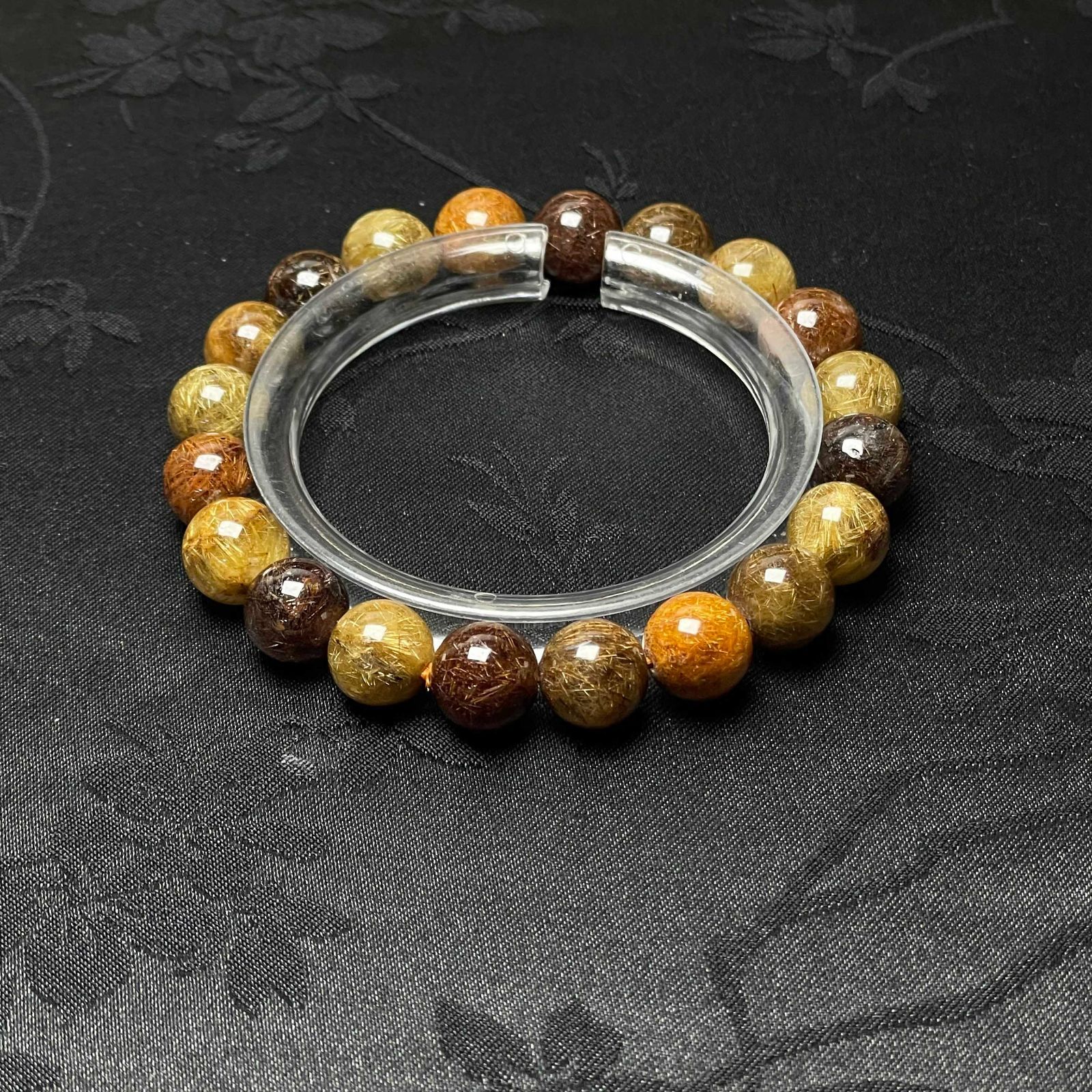 EU製 ブラウンルチルクォーツカラフル ブレスレット パワーストーン 天然石 金運 お守り プレゼント 9.4-10.3 mm ZB 9684