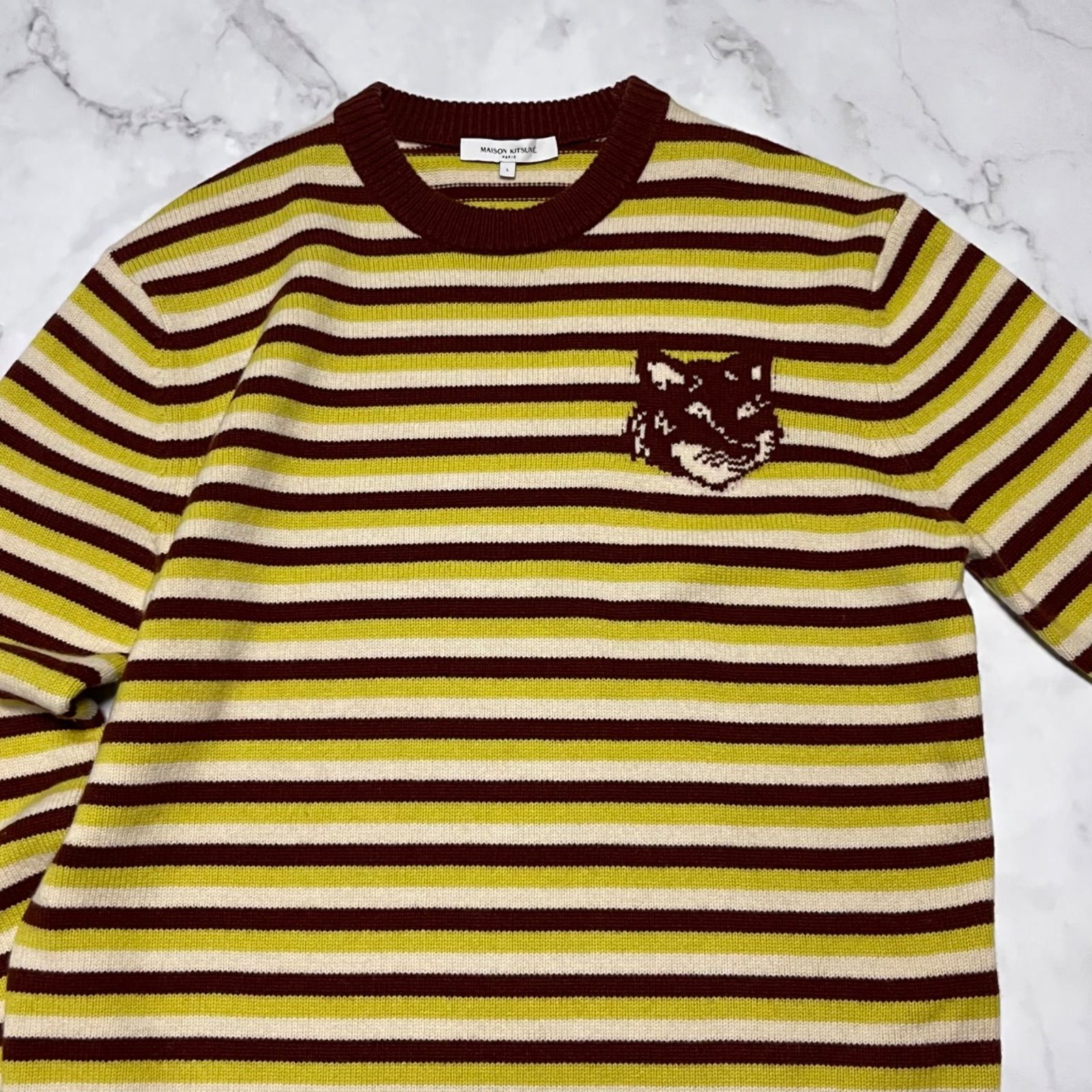 美品 メゾンキツネ MAISON KITSUNÉ ボーダー プルオーバー ウール 