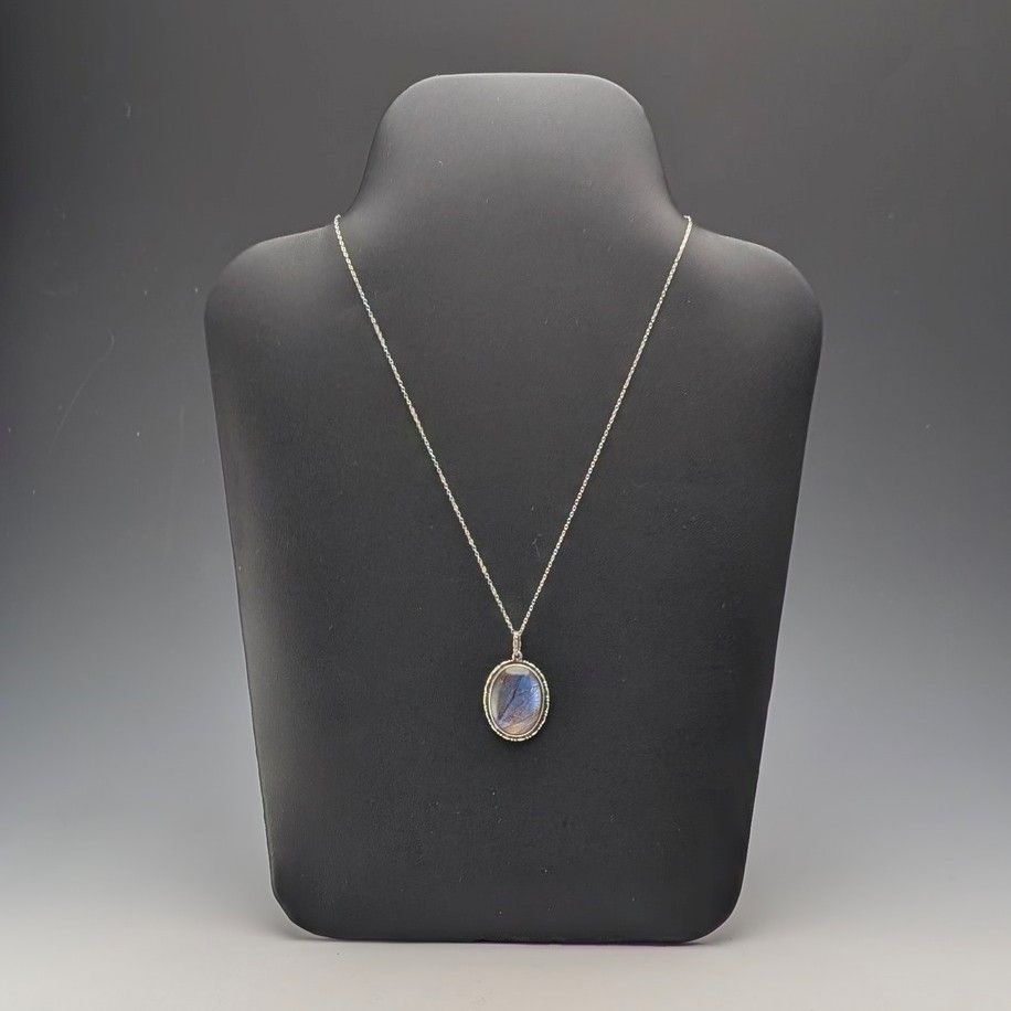 ヴィンテージ 純銀台座 バタフライウイングペンダント 純銀ネックレス付