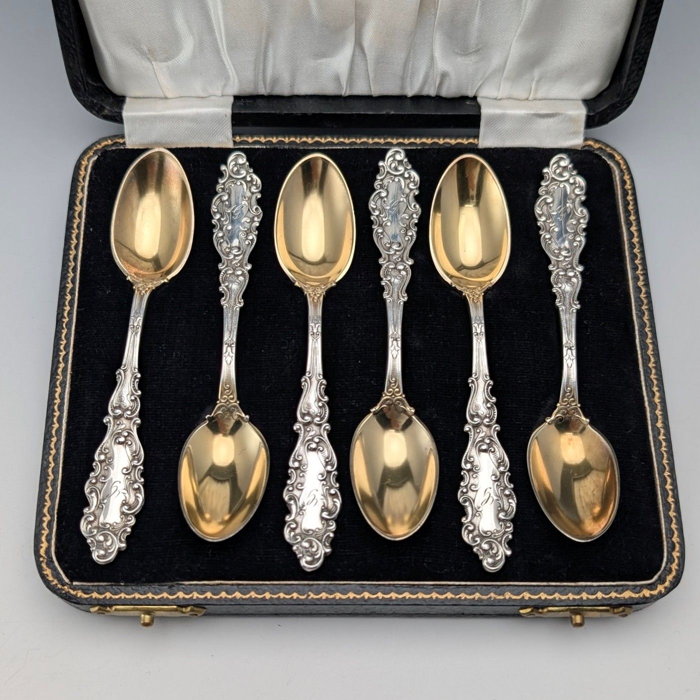 米国アンティーク 純銀製 ティースプーン6本 計64 g Gorham ケース入