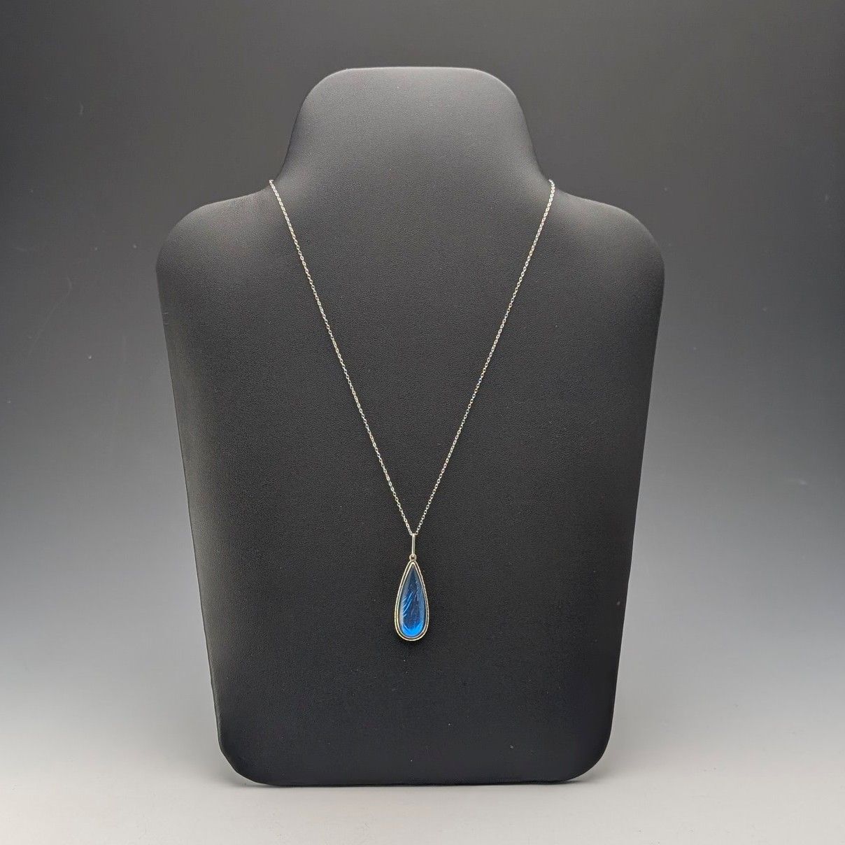 ヴィンテージ 純銀台座 バタフライウイングペンダント 純銀ネックレス付 ⑤