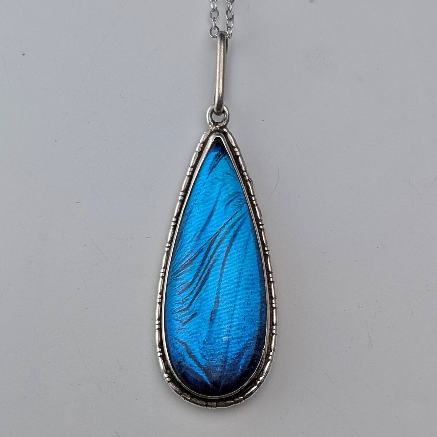 ヴィンテージ 純銀台座 バタフライウイングペンダント 純銀ネックレス付 ⑤